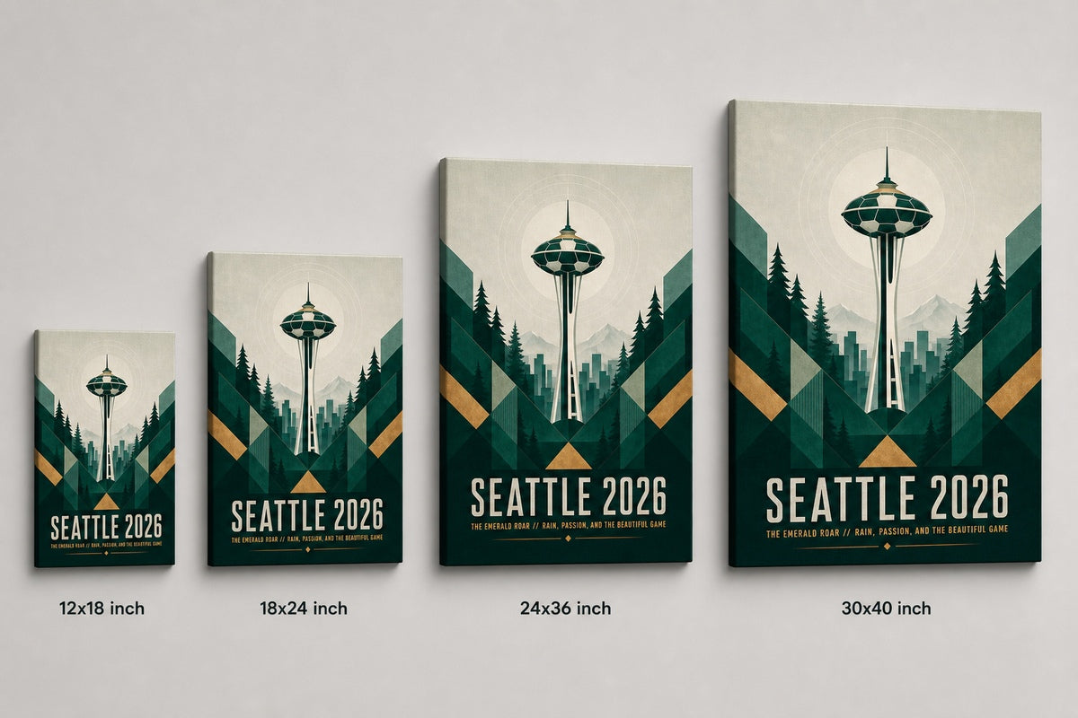 Seattle 2026 Emerald Roar Soccer Canvas Wall Art 01 canvas size comparison