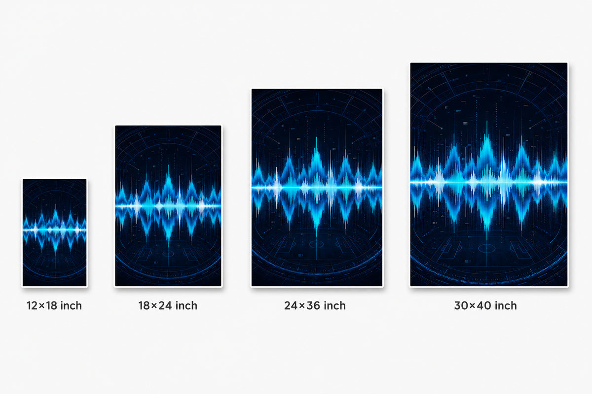 Blue Cyan Tech Soundwave Soccer Canvas Wall Art canvas size comparison