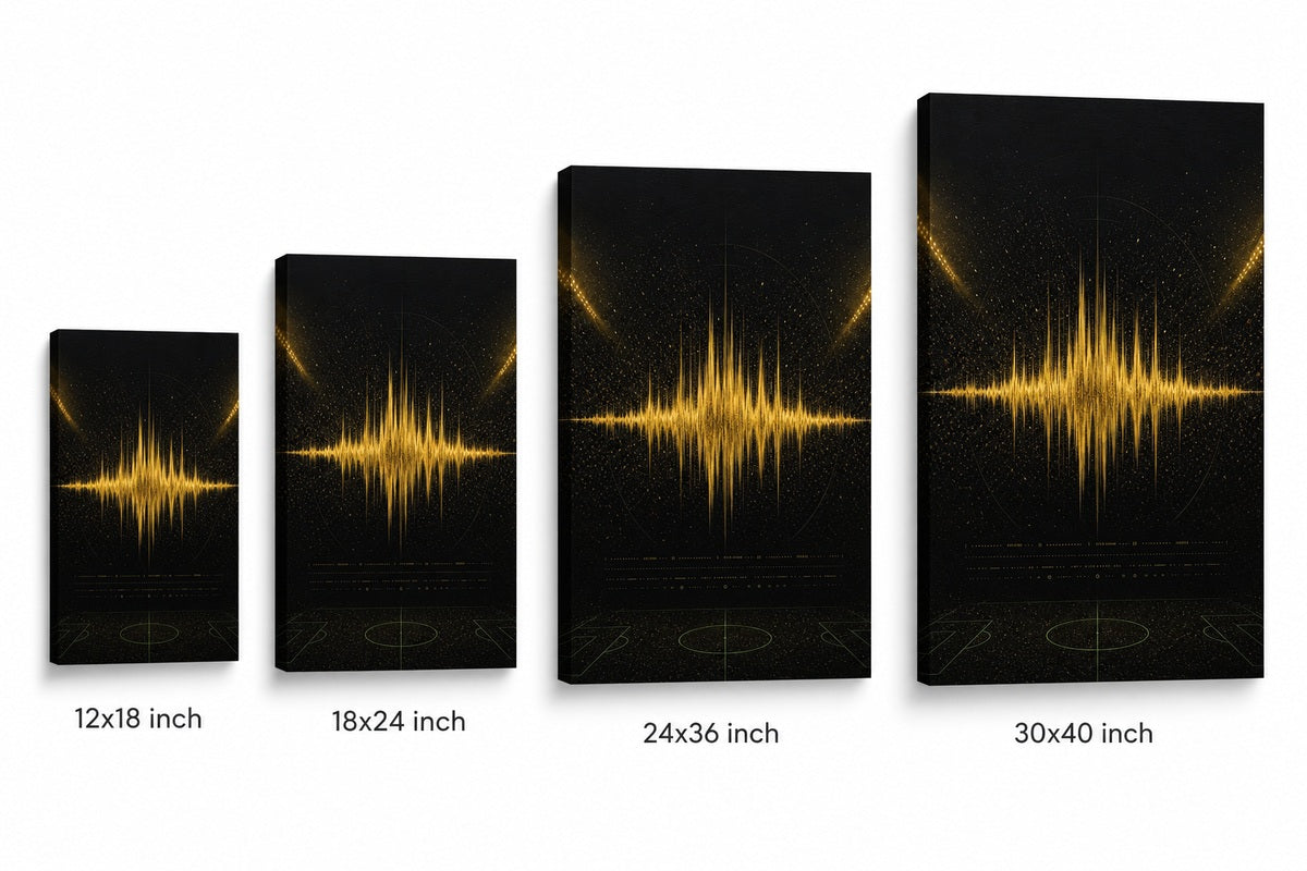 Black Gold Goal Soundwave Soccer Canvas Wall Art canvas size comparison