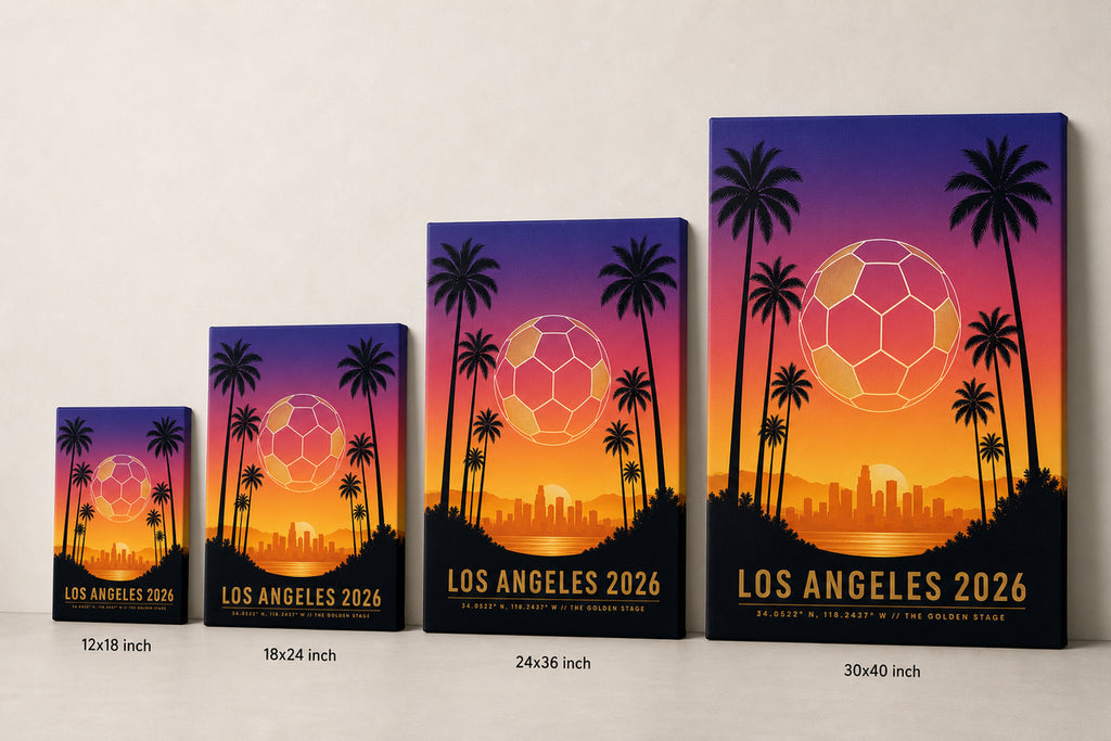 Los Angeles 2026 Golden Stage Soccer Canvas Wall Art 05 canvas size comparison
