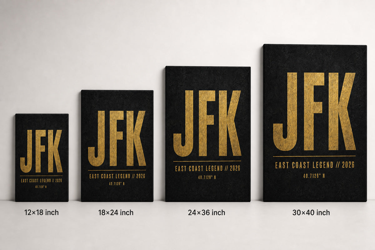 JFK Airport Code Coordinates Canvas Wall Art 02 canvas size comparison