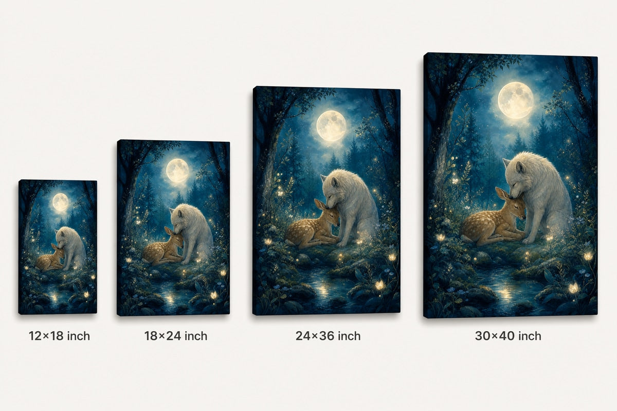 Moonlit Forest Glowing Plants Healing Canvas Wall Art 04 canvas size comparison