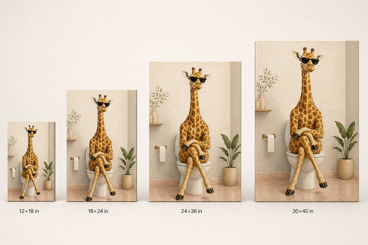 Sunglasses Giraffe Toilet Canvas Wall Art 02 canvas size comparison