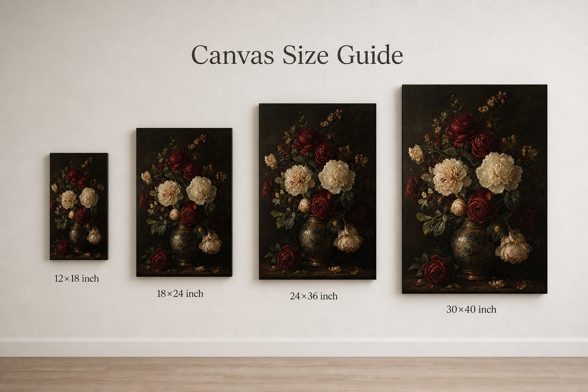 Victorian Dark Floral Canvas Wall Art - 08_size_comparison