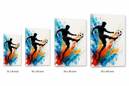 Dynamic Splatter Striker Soccer Canvas Wall Art 02 canvas size comparison