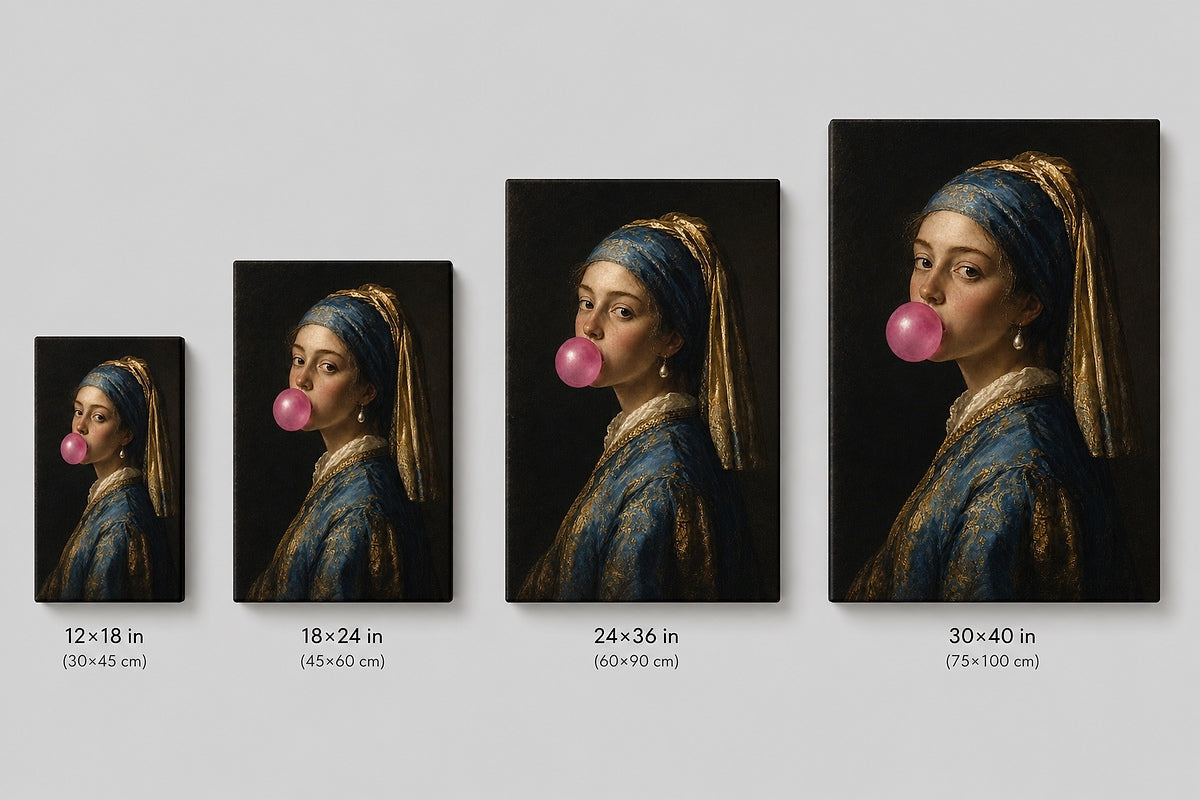 Classical Girl Bubblegum Canvas Wall Art 03 canvas size comparison