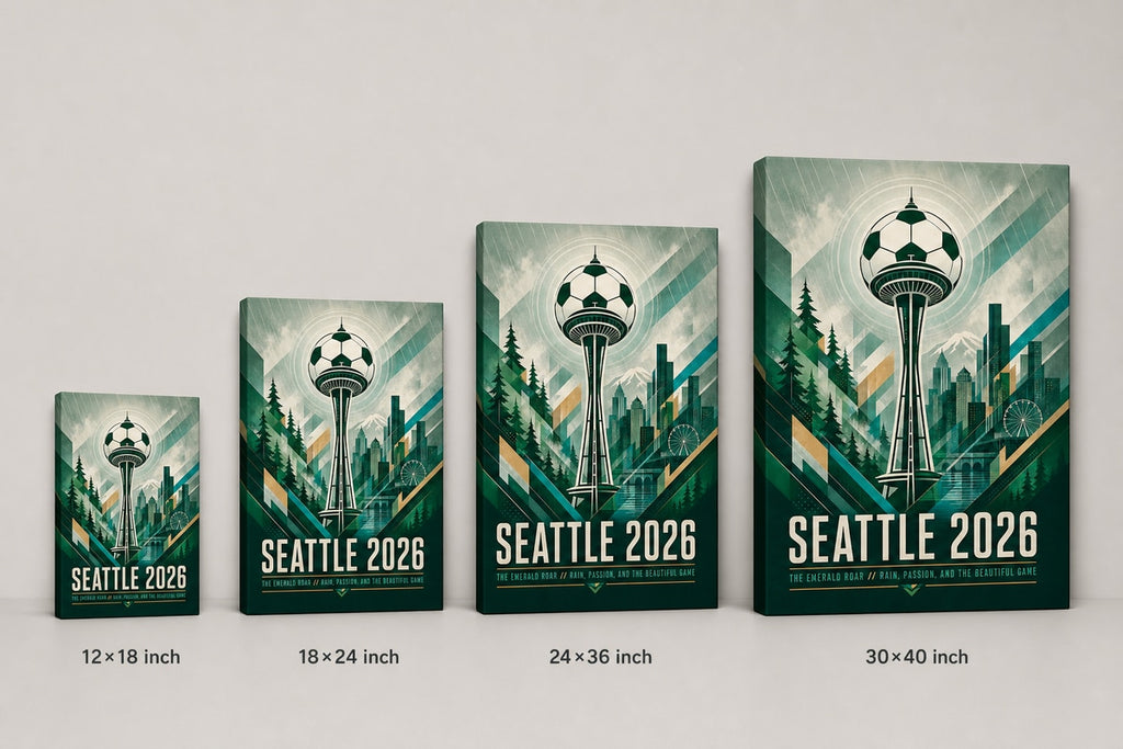 Seattle 2026 Emerald Roar Soccer Canvas Wall Art 05 canvas size comparison
