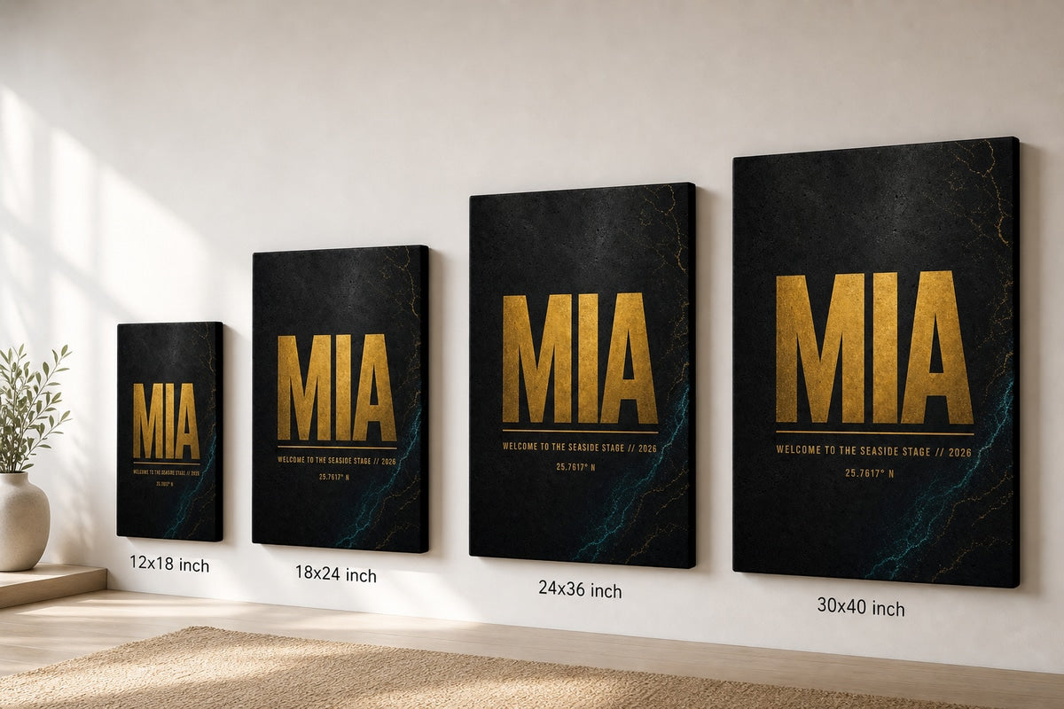 MIA Airport Code Coordinates Canvas Wall Art 03 canvas size comparison