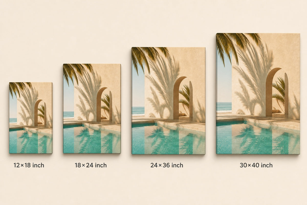 Retro Pool Palm Shadows Healing Canvas Wall Art 03 canvas size comparison