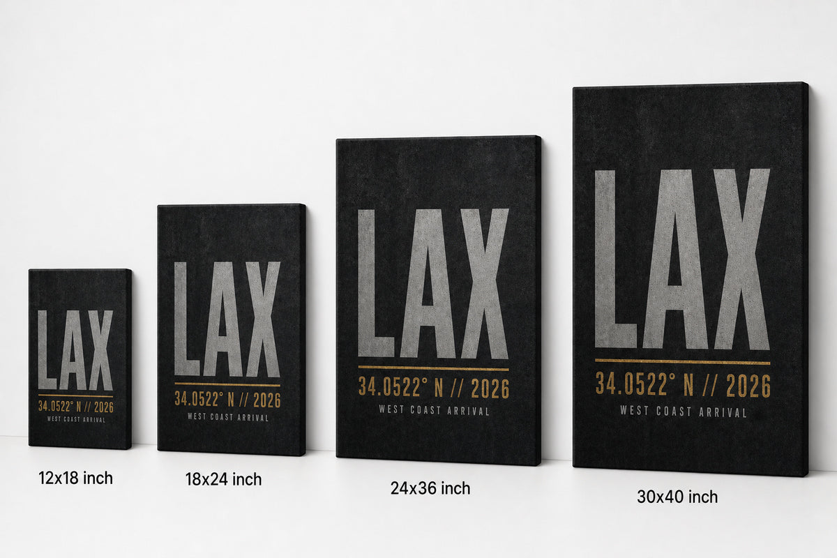 LAX Airport Code Coordinates Canvas Wall Art 01 canvas size comparison