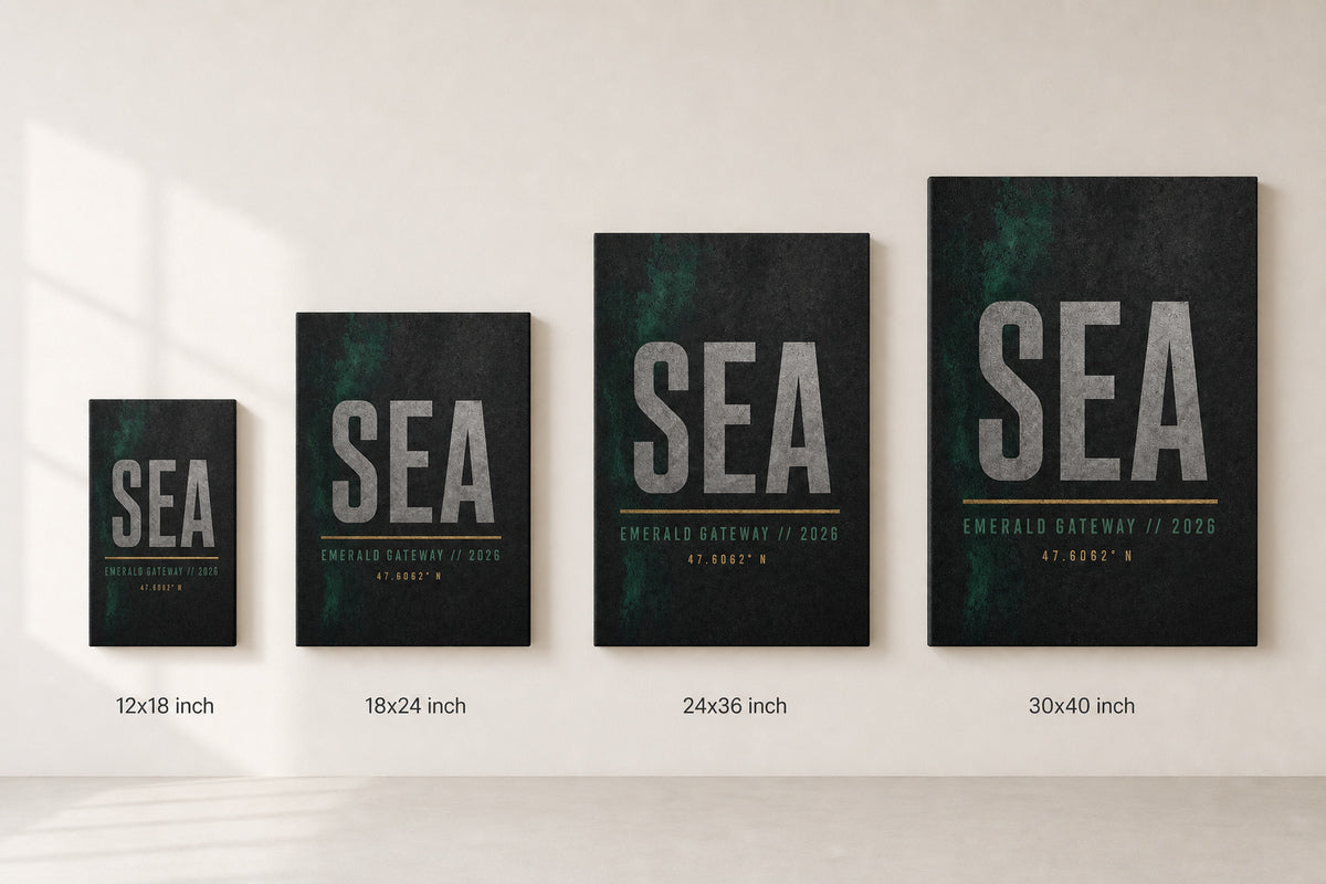 SEA Airport Code Coordinates Canvas Wall Art 04 canvas size comparison