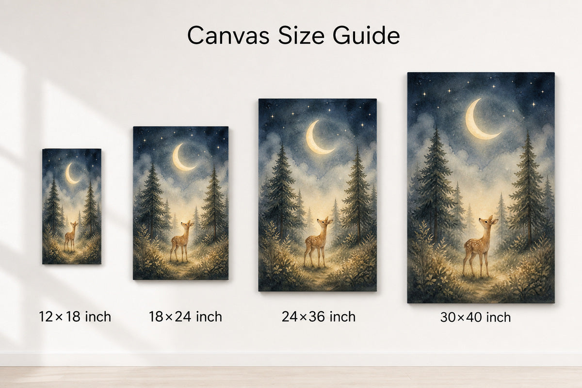 Moonlit Forest Deer Nursery Canvas Wall Art - 08_size_comparison