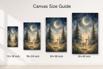 Moonlit Forest Deer Nursery Canvas Wall Art - 08_size_comparison
