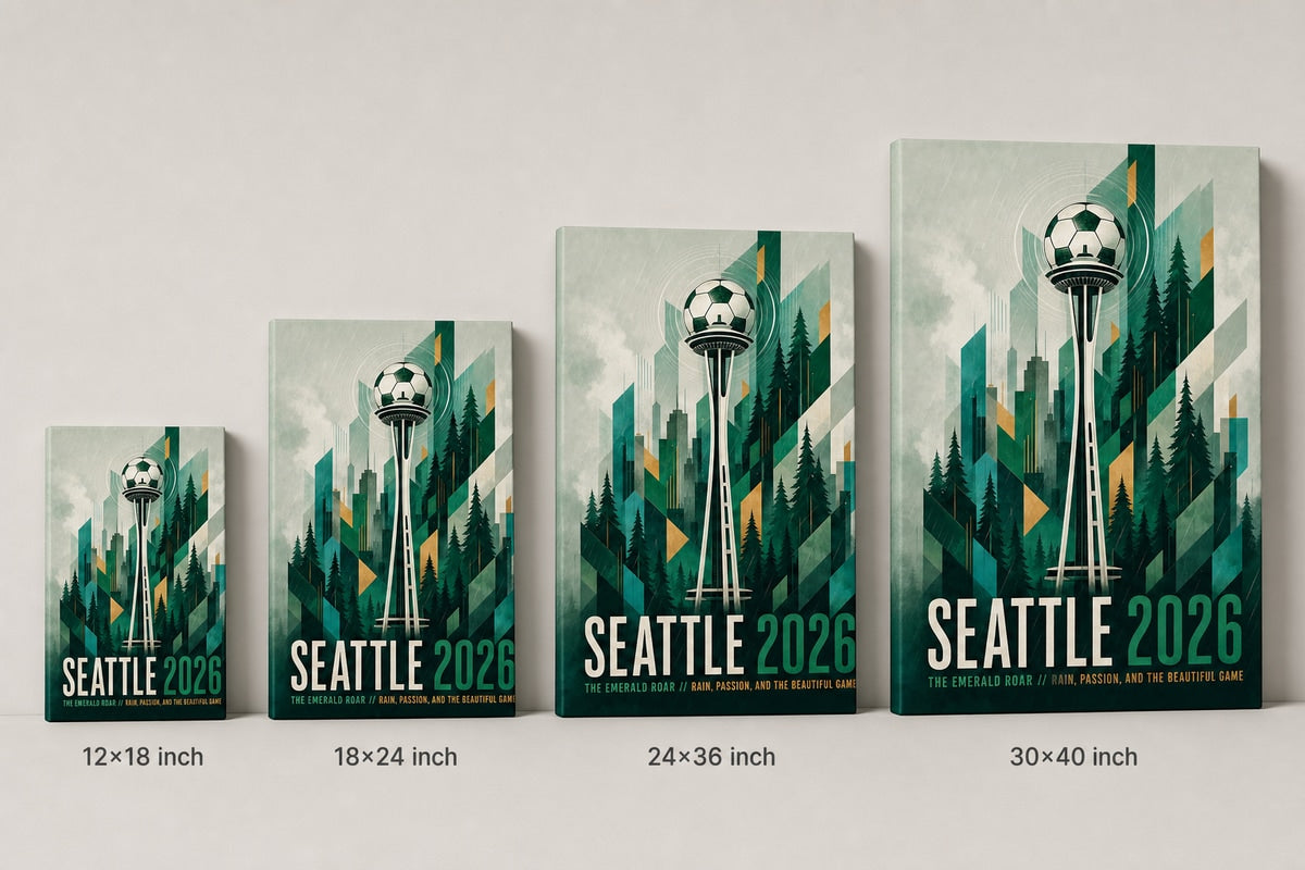 Seattle 2026 Emerald Roar Soccer Canvas Wall Art 03 canvas size comparison