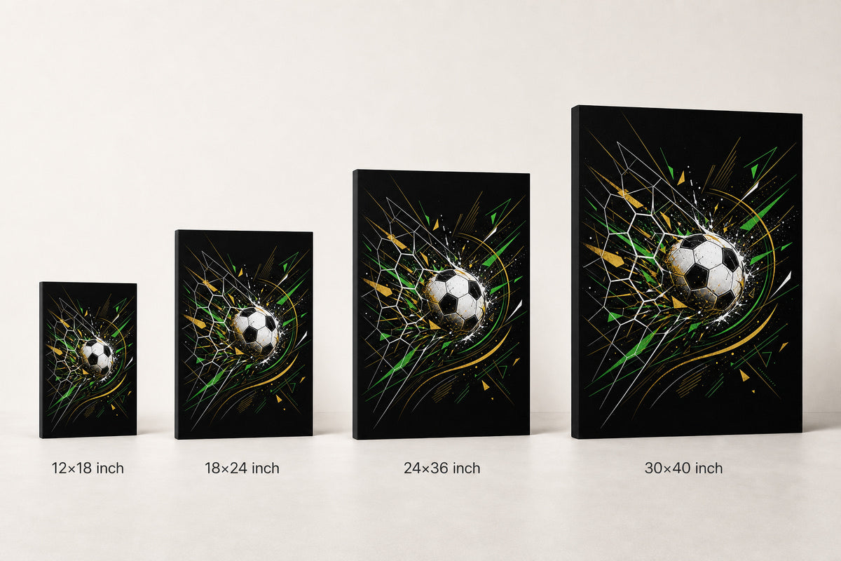 Geometric Net Breakthrough Soccer Canvas Wall Art 05 canvas size comparison