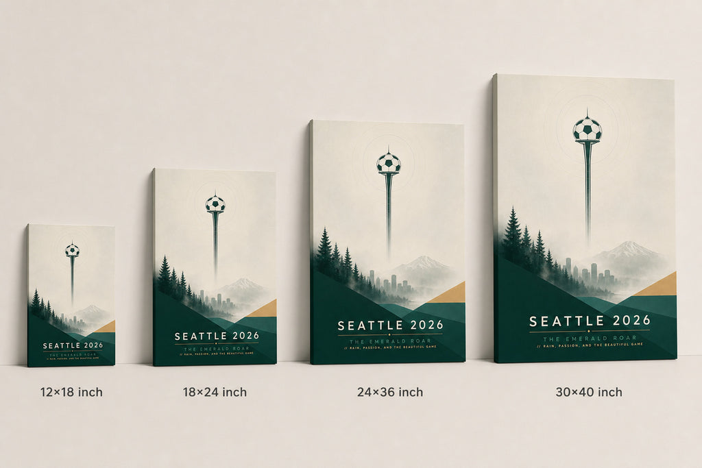 Seattle 2026 Emerald Roar Soccer Canvas Wall Art 04 canvas size comparison