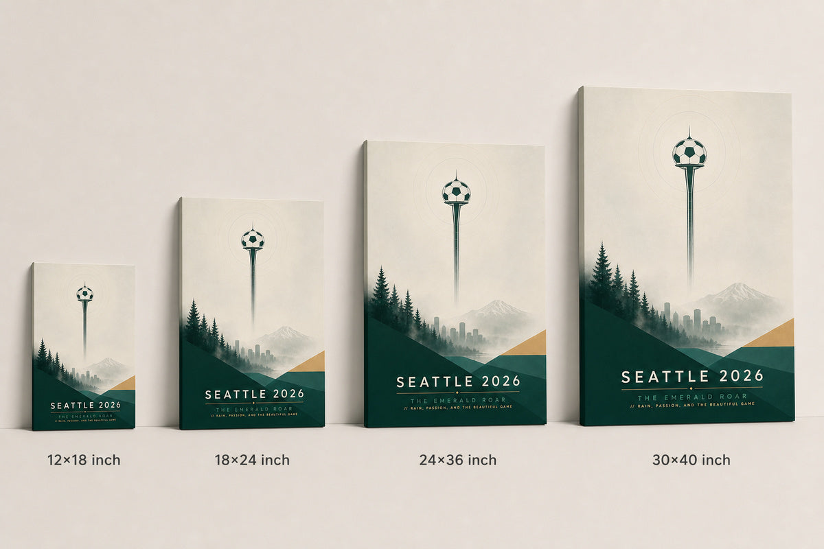 Seattle 2026 Emerald Roar Soccer Canvas Wall Art 04 canvas size comparison