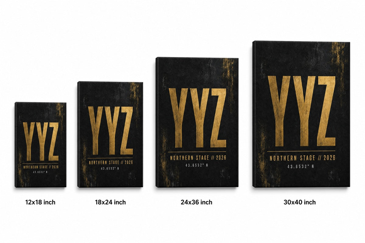 YYZ Airport Code Coordinates Canvas Wall Art 05 canvas size comparison