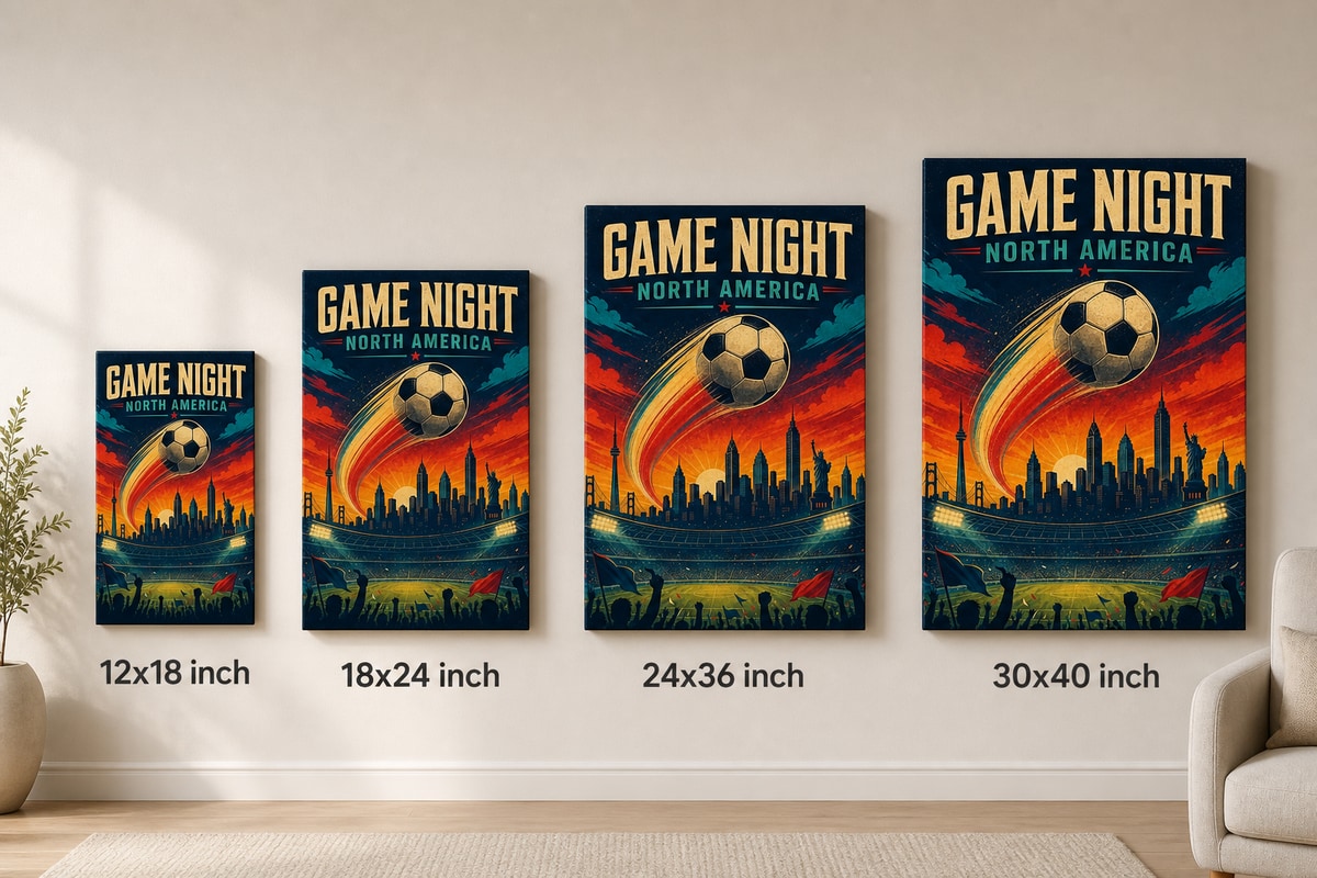 Game Night Vintage City Soccer Canvas Wall Art 01 canvas size comparison