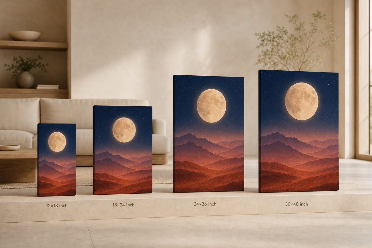 Abstract Moon Mountains Healing Canvas Wall Art 05 canvas size comparison