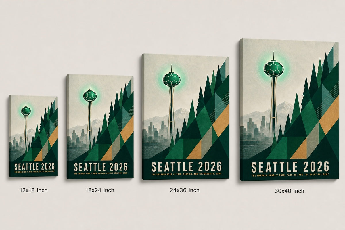 Seattle 2026 Emerald Roar Soccer Canvas Wall Art 02 canvas size comparison