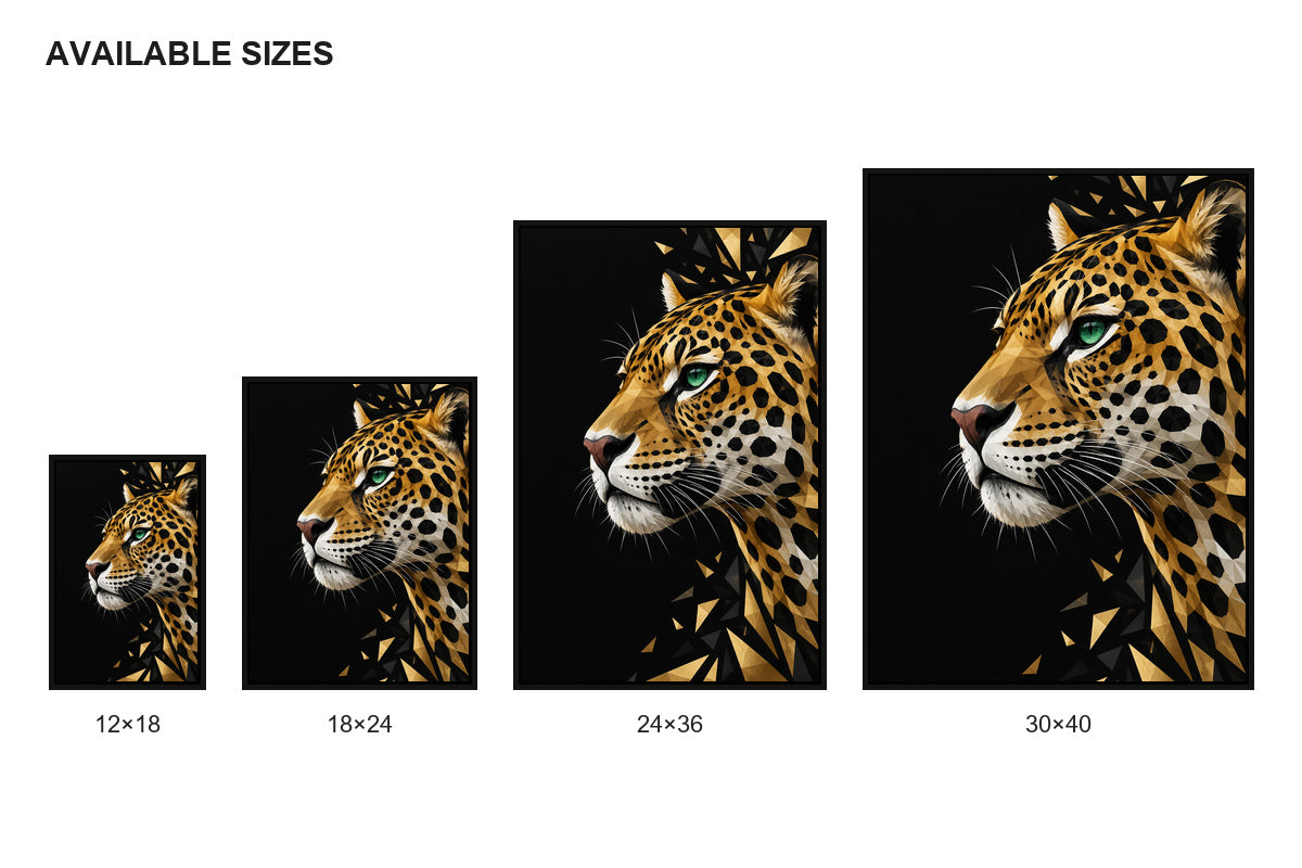 Low Poly Jaguar Profile Canvas Wall Art size comparison guide