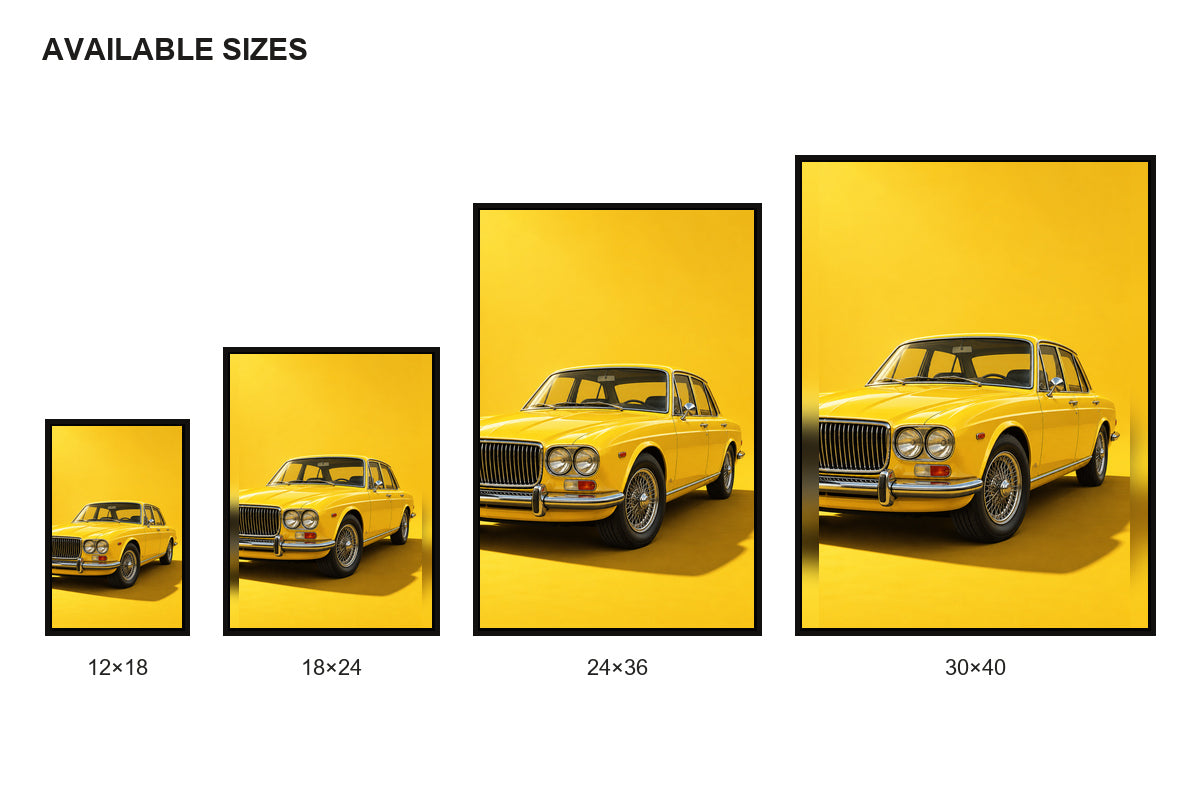 Yellow Vintage Sedan Studio Canvas Wall Art size comparison guide