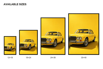 Yellow Vintage Sedan Studio Canvas Wall Art size comparison guide