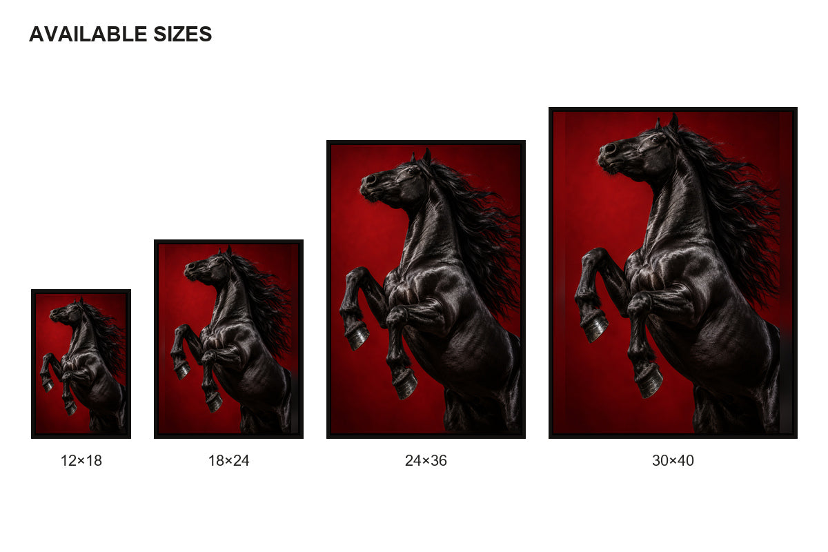 Black Rearing Horse Red Studio Canvas Wall Art size comparison guide