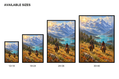 Two Western Riders Alpine Valley Canvas Wall Art size comparison guide