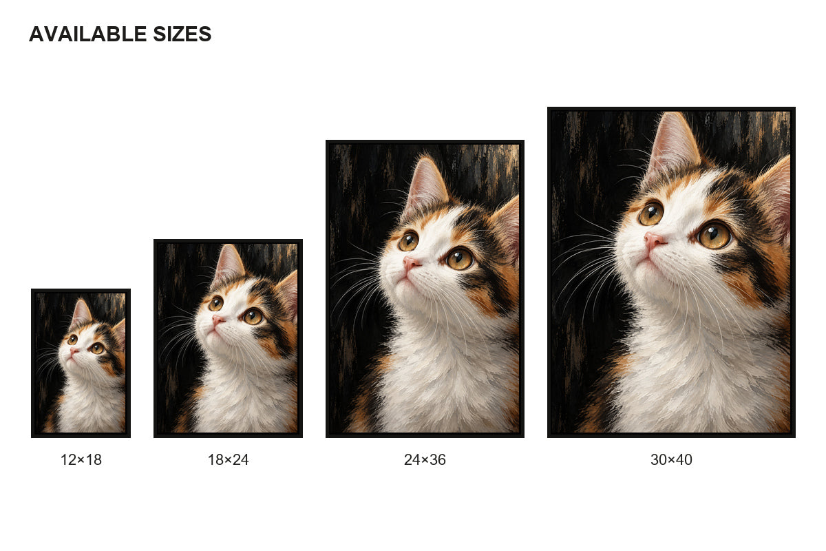 Calico Kitten Oil Portrait Canvas Wall Art size comparison guide