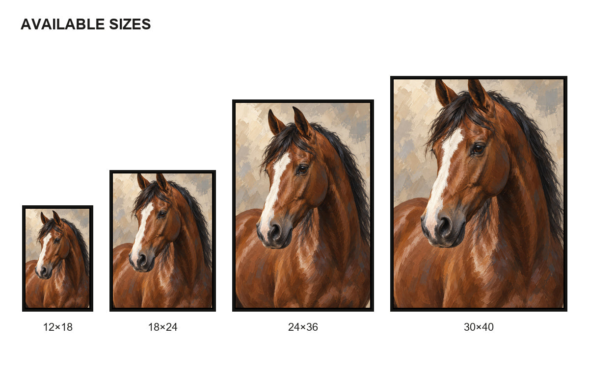 Chestnut Horse Oil Portrait Canvas Wall Art size comparison guide
