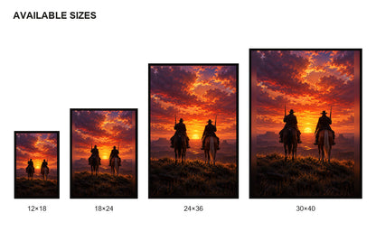Two Cowboys Sunset Silhouette Canvas Wall Art size comparison guide