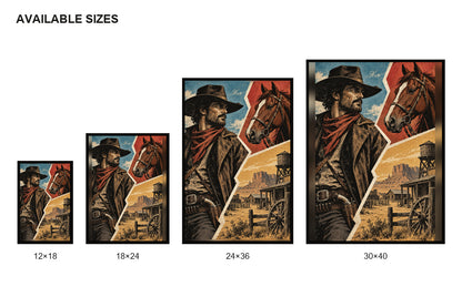 Cowboy Horse Frontier Zigzag Comic Canvas Wall Art size comparison guide