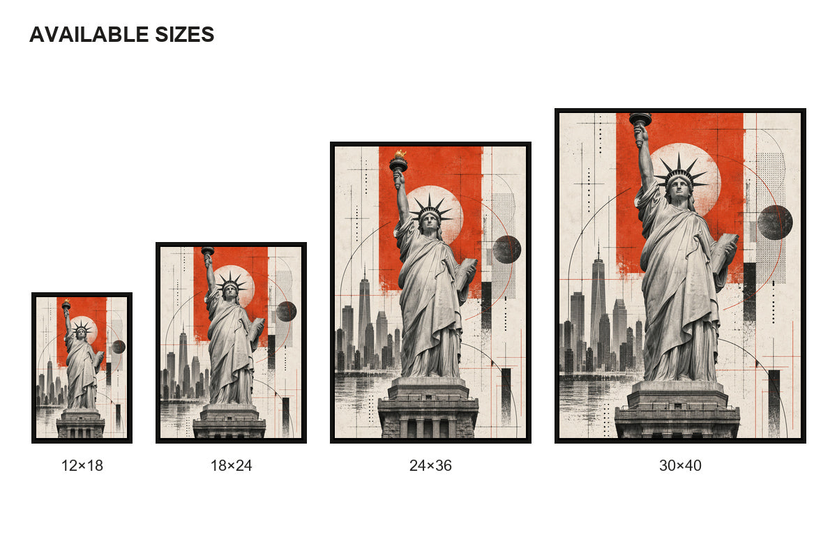 Statue of Liberty Architectural Collage Canvas Wall Art size comparison guide