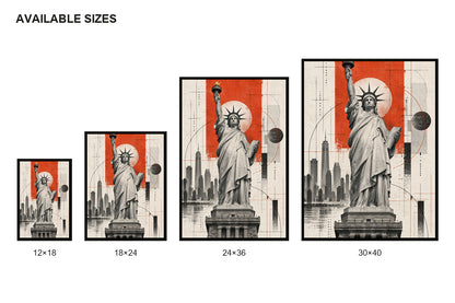 Statue of Liberty Architectural Collage Canvas Wall Art size comparison guide