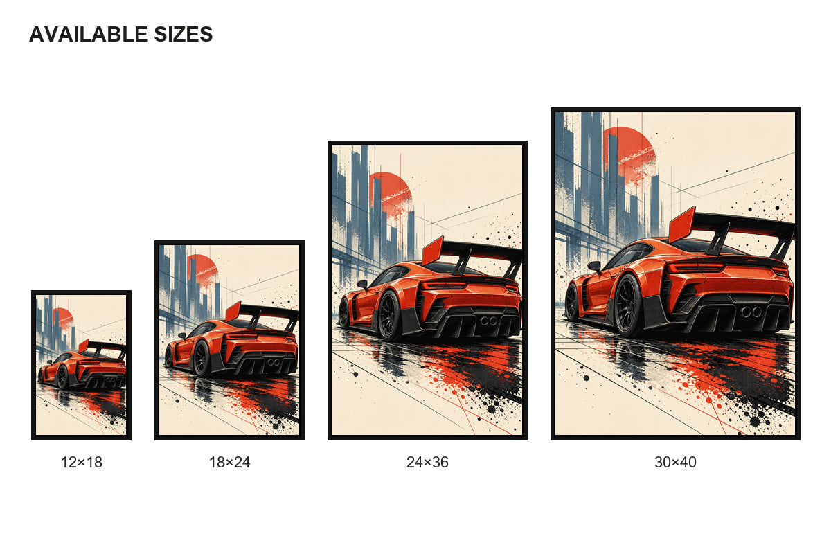 Red Orange Track Car Comic Canvas Wall Art size comparison guide