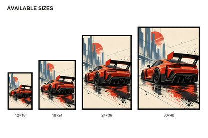 Red Orange Track Car Comic Canvas Wall Art size comparison guide