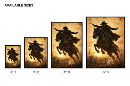 Outlaw Cowboy Horse Action Vintage Canvas Wall Art size comparison guide