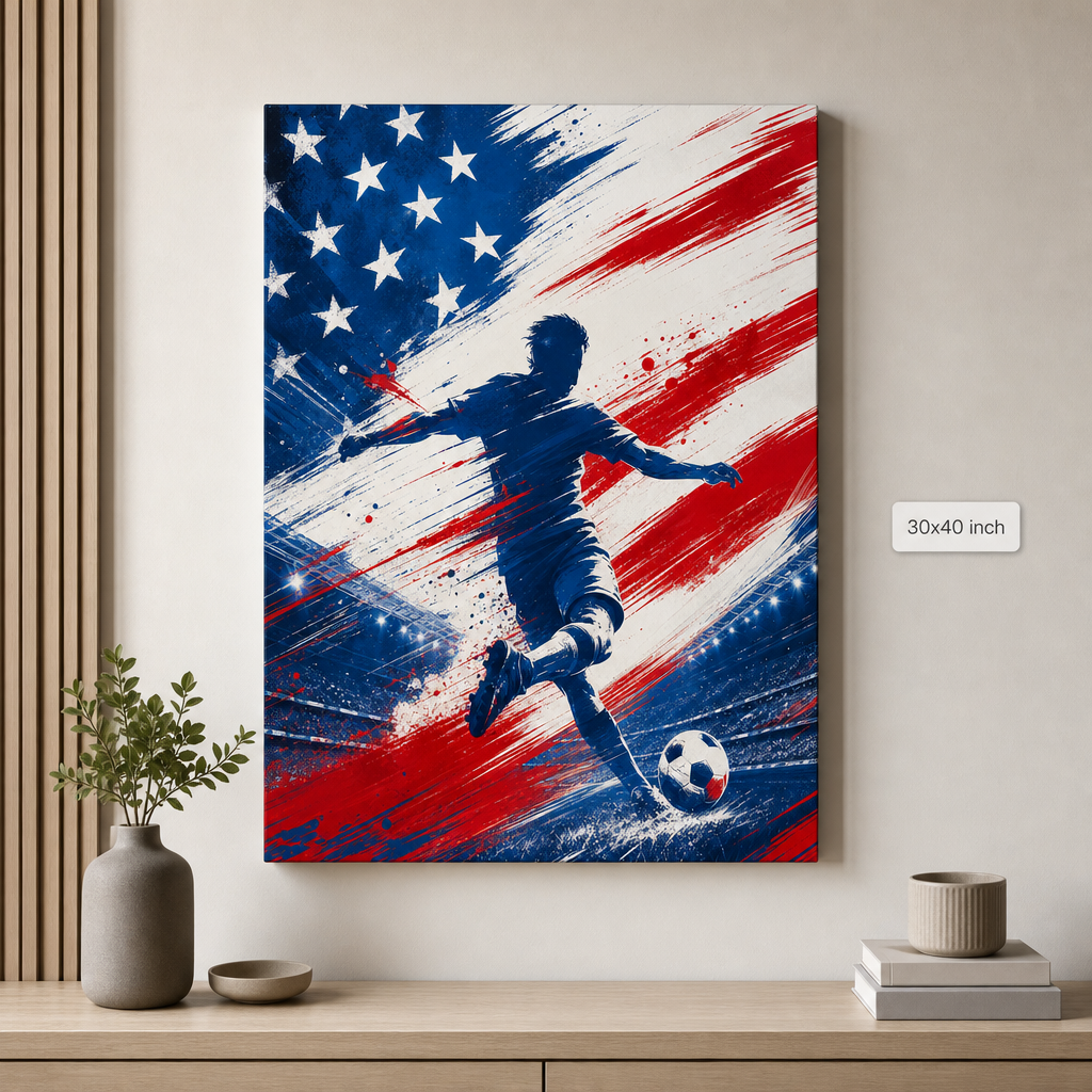 USA Abstract Soccer Canvas Wall Art - 30x40 inch