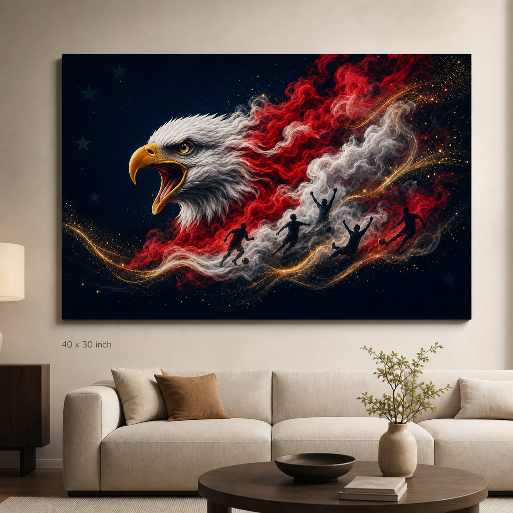 USA Eagle Smoke Soccer Canvas Wall Art - 40 x 30 inch