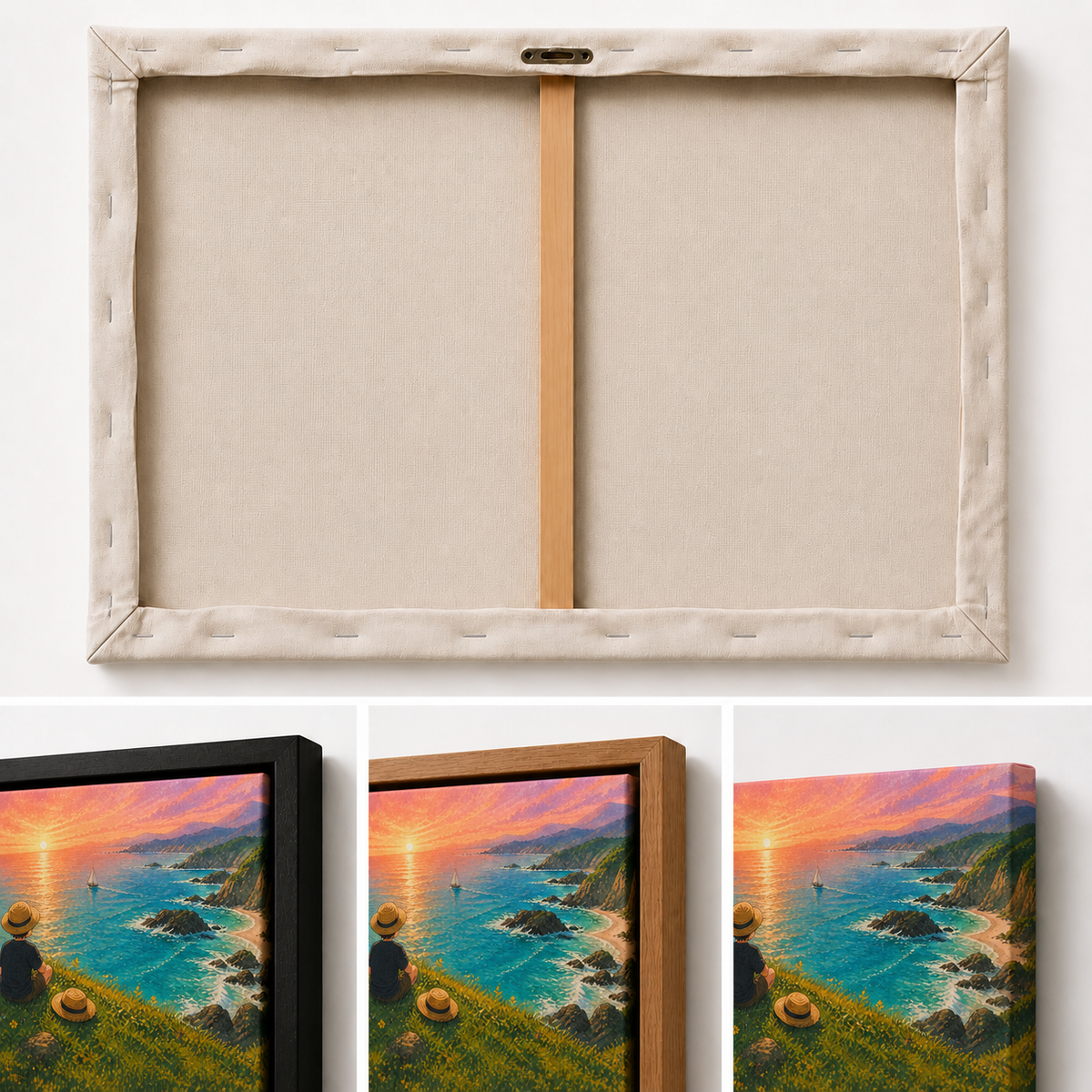 Child Watching the Coastal Sunset Floating Frame Wall Art - 03