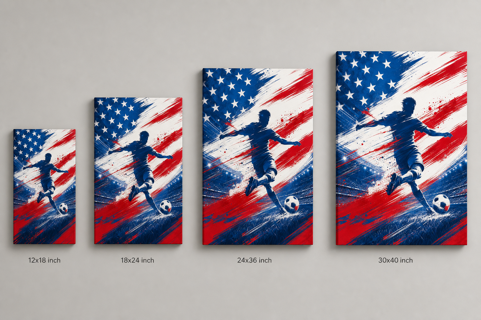 USA Abstract Soccer Canvas Wall Art - Size Comparison