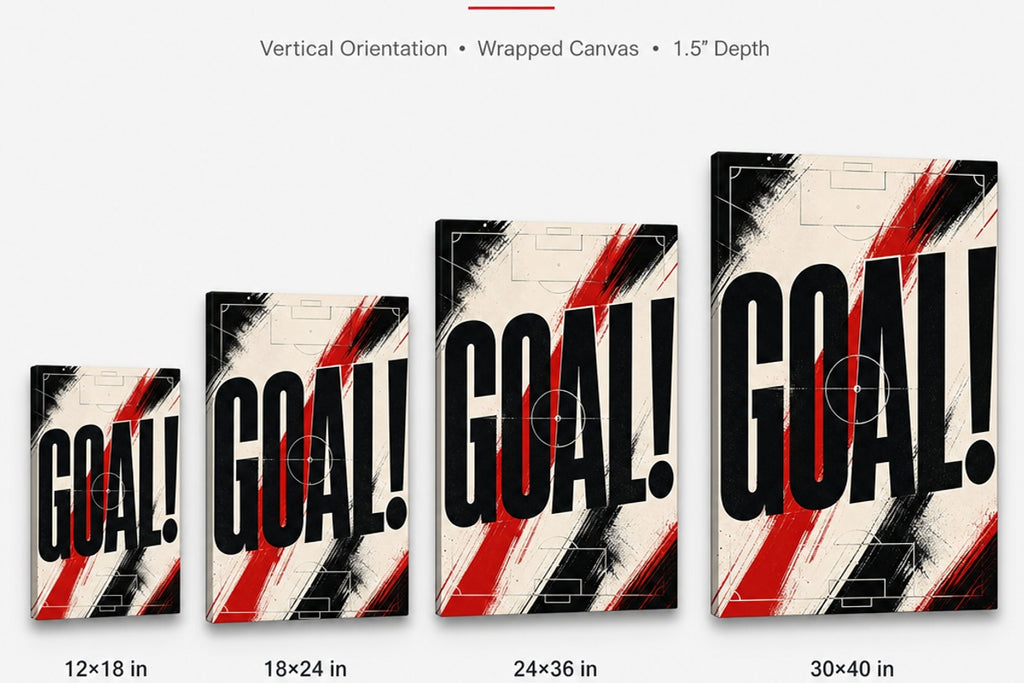 GOAL Soccer Typography Canvas Wall Art canvas size comparison
