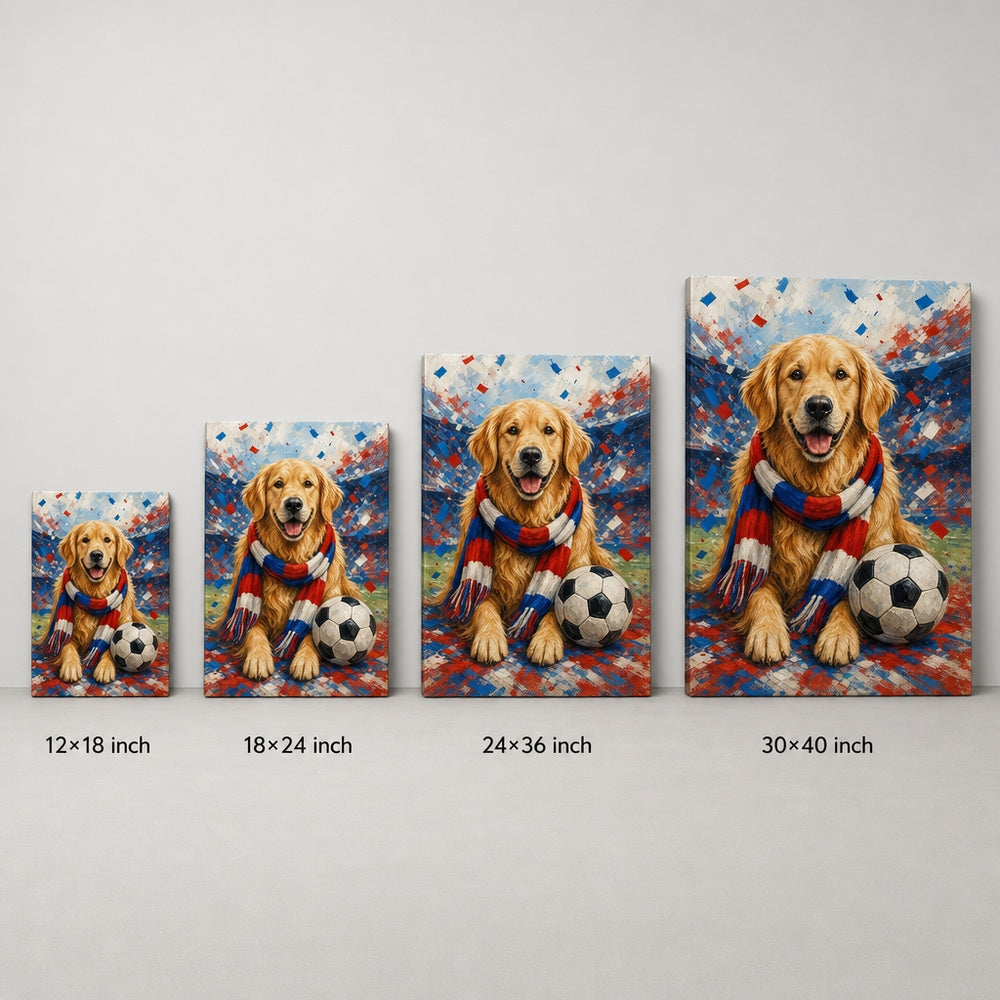 Golden Retriever Soccer Fan Canvas Wall Art canvas size comparison