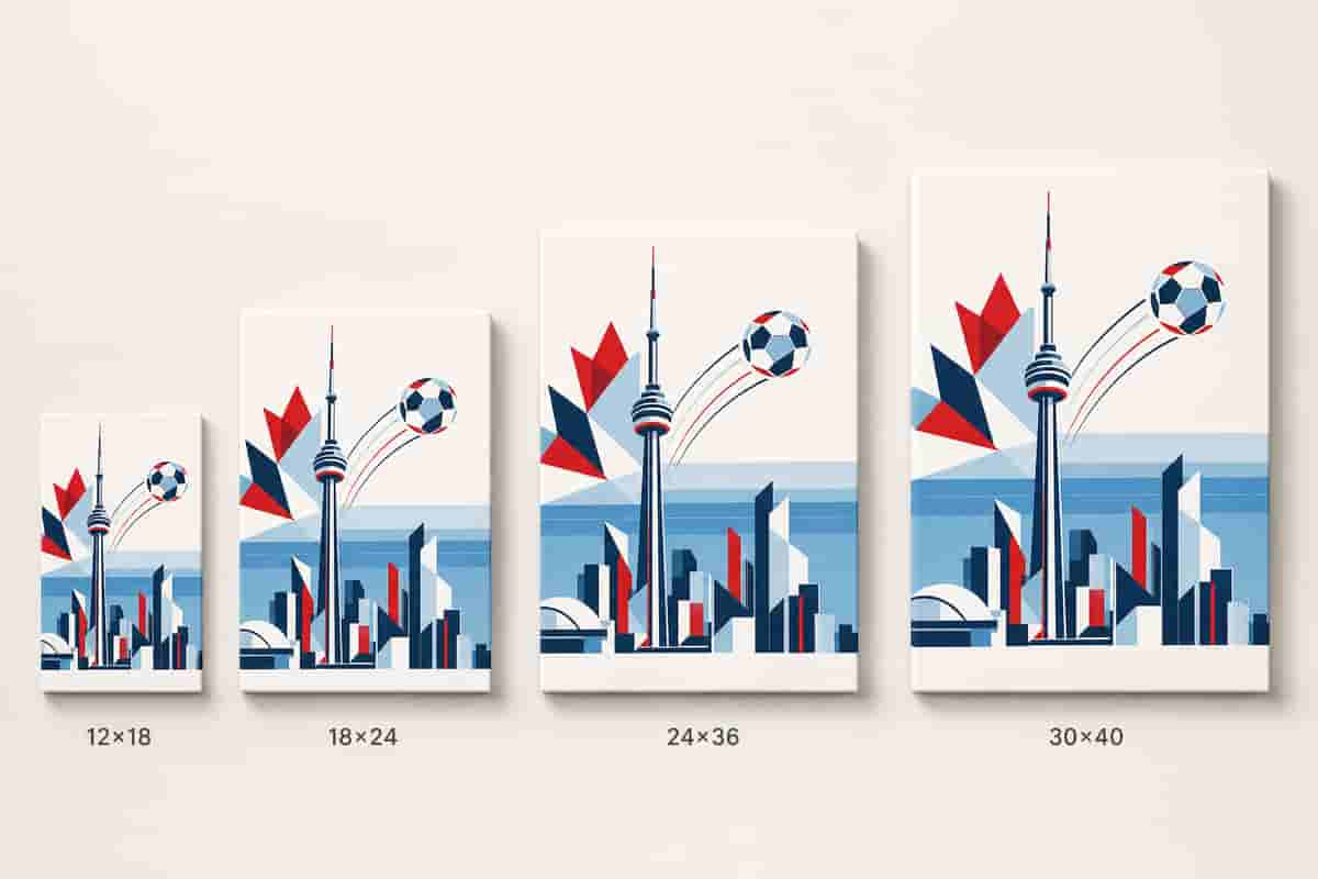 Toronto 2026 World Stage Soccer Canvas Wall Art canvas size comparison