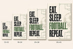 Eat Sleep Football Repeat Typography Canvas Wall Art canvas size comparison