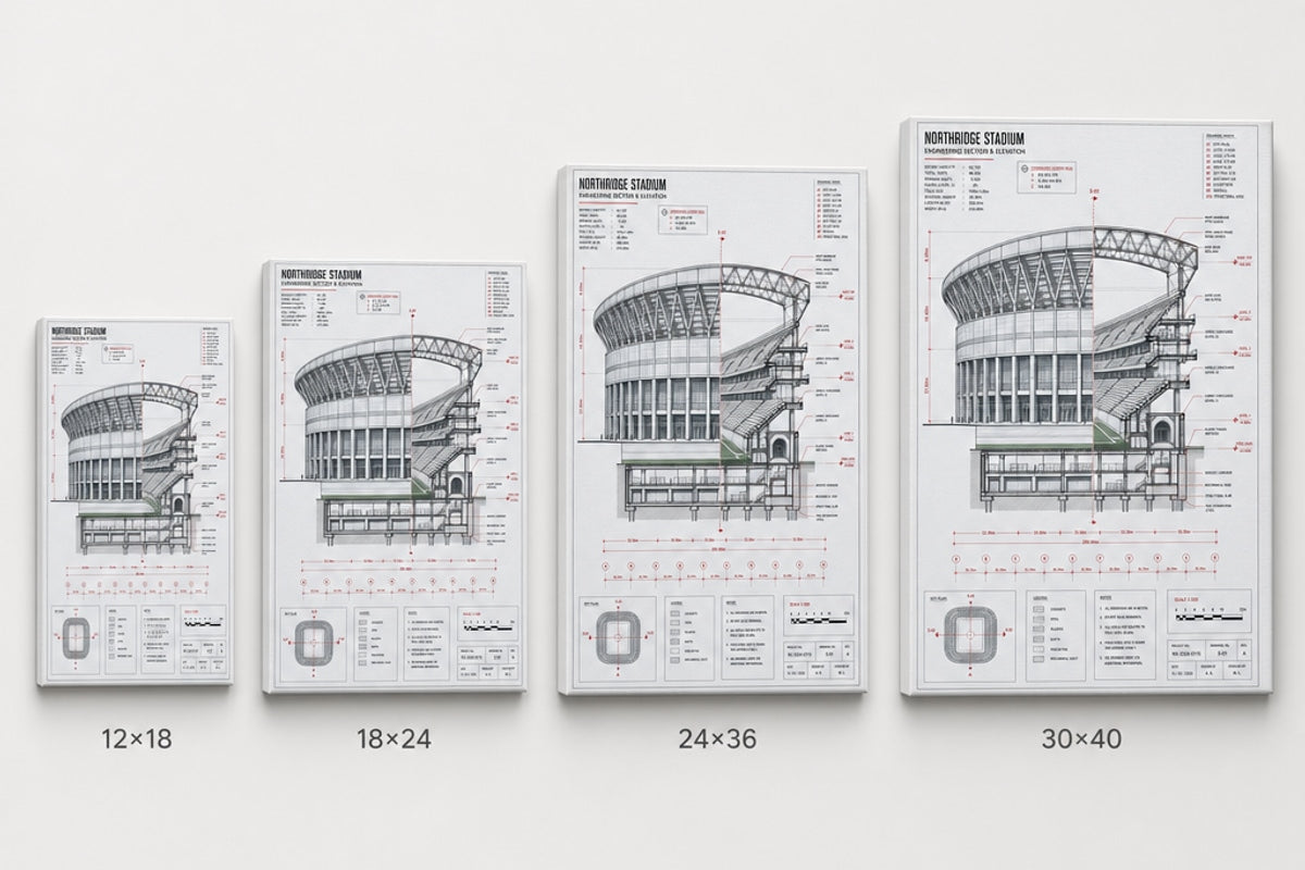 Engineering Stadium Cutaway Canvas Wall Art canvas size comparison