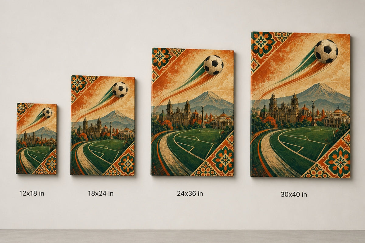 Mexico City Heritage Soccer Canvas Wall Art canvas size comparison