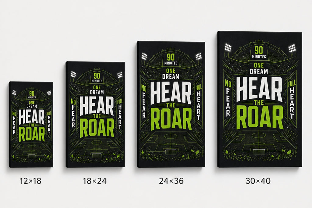 Hear The Roar Stadium Typography Canvas Wall Art canvas size comparison
